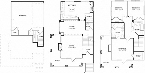 3 bed 2 bath B7 Floor Plan at The Atlantic Memorial, Texas