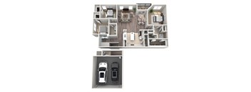 3D Floor Plan 3 bedroom with Garage