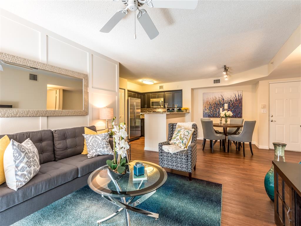 a living room with a couch and a table