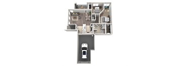 3D Floor plan of 2 bed apartment