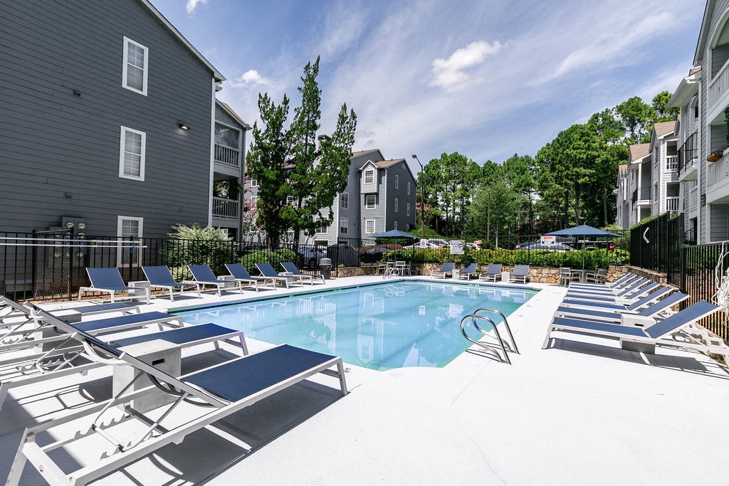 Sparkling Lap Pool with lounges Sparkling Lap Pool with lounges at Sloan Square, Atlanta, GA, 30329.