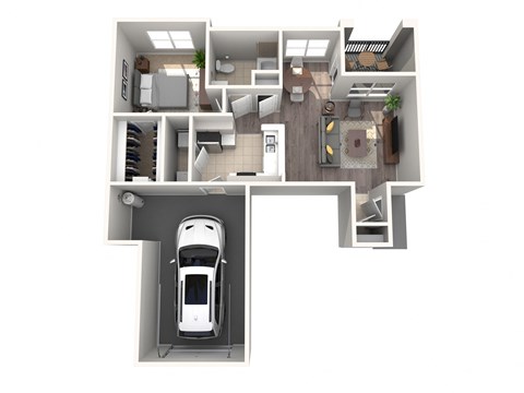 the settlement 1122 floor plan  studio with car garage at The Atlantic Stone Oak Apartments, San Antonio, TX