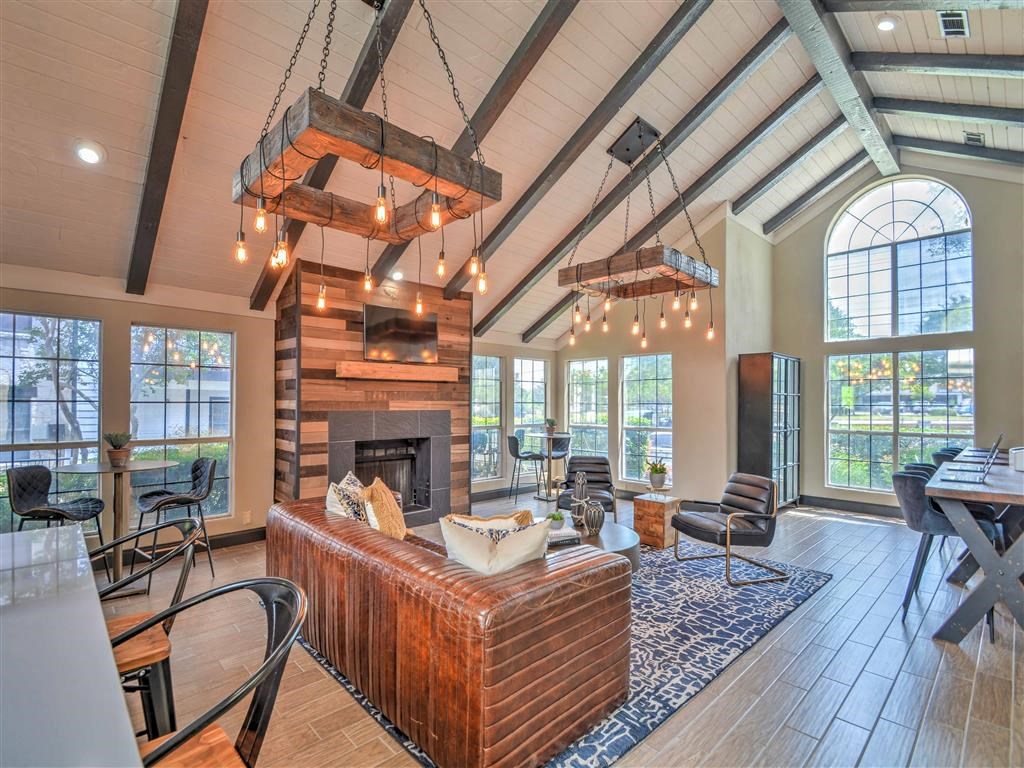 Resident Lounge with Media and Coffee Station at Logans Mill, Austin, TX.