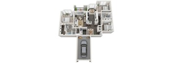 A top-down view of a house layout with a car garage at Reserve at Canyon Creek,Texas,78230