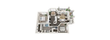 A 3D floor plan of a house with a kitchen, living room, and bathroom. at Reserve at Canyon Creek, San Antonio,78230