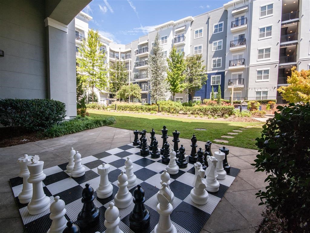 Outdoor Entertaining Spaces with Oversized Chess Game. Outdoor Entertaining Spaces with Oversized Chess Game at The Atlantic Aerotropolis, Atlanta, Georgia