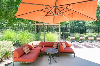 Patio furniture and sundeck at The Pointe at Preston Ridge, Alpharetta, Georgia.