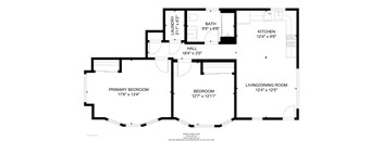 A floor plan of a house with a living room, dining room, kitchen, two bedrooms, a laundry room, and a bathroom.