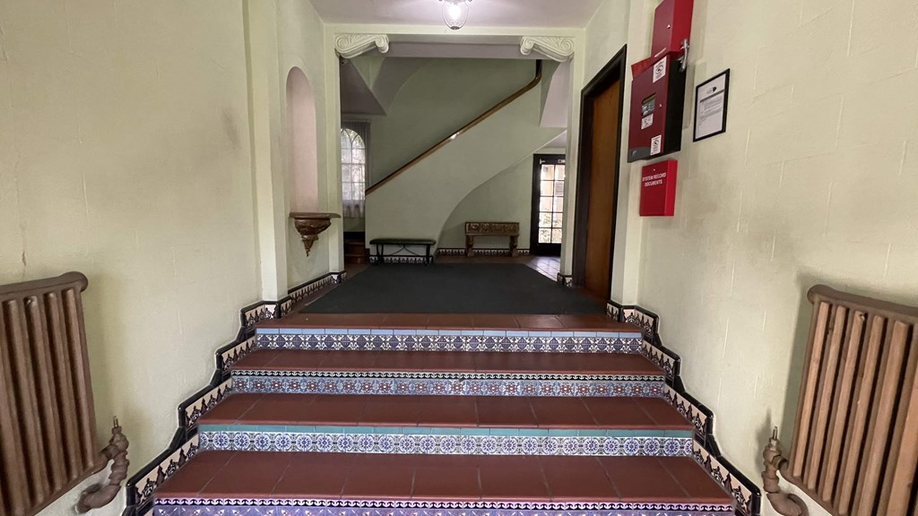 a view from the top of the stairs