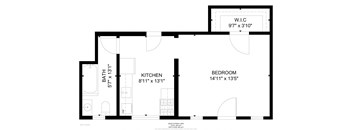 a floor plan of a small house with a bedroom and a living room