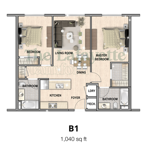 The Lafayette Stamford B1 2 bedroom apartment is 1,040 square feet in stamford ct now leasing. Open concept modern amenities tour today