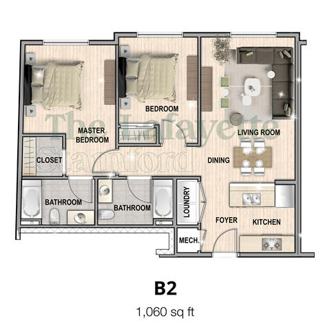 The Lafayette Stamford B2 2 bedroom apartment is 1,060 square feet in stamford ct now leasing. Open concept modern amenities tour today