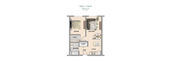 a floor plan of a 1 bedroom 1 bath apartment