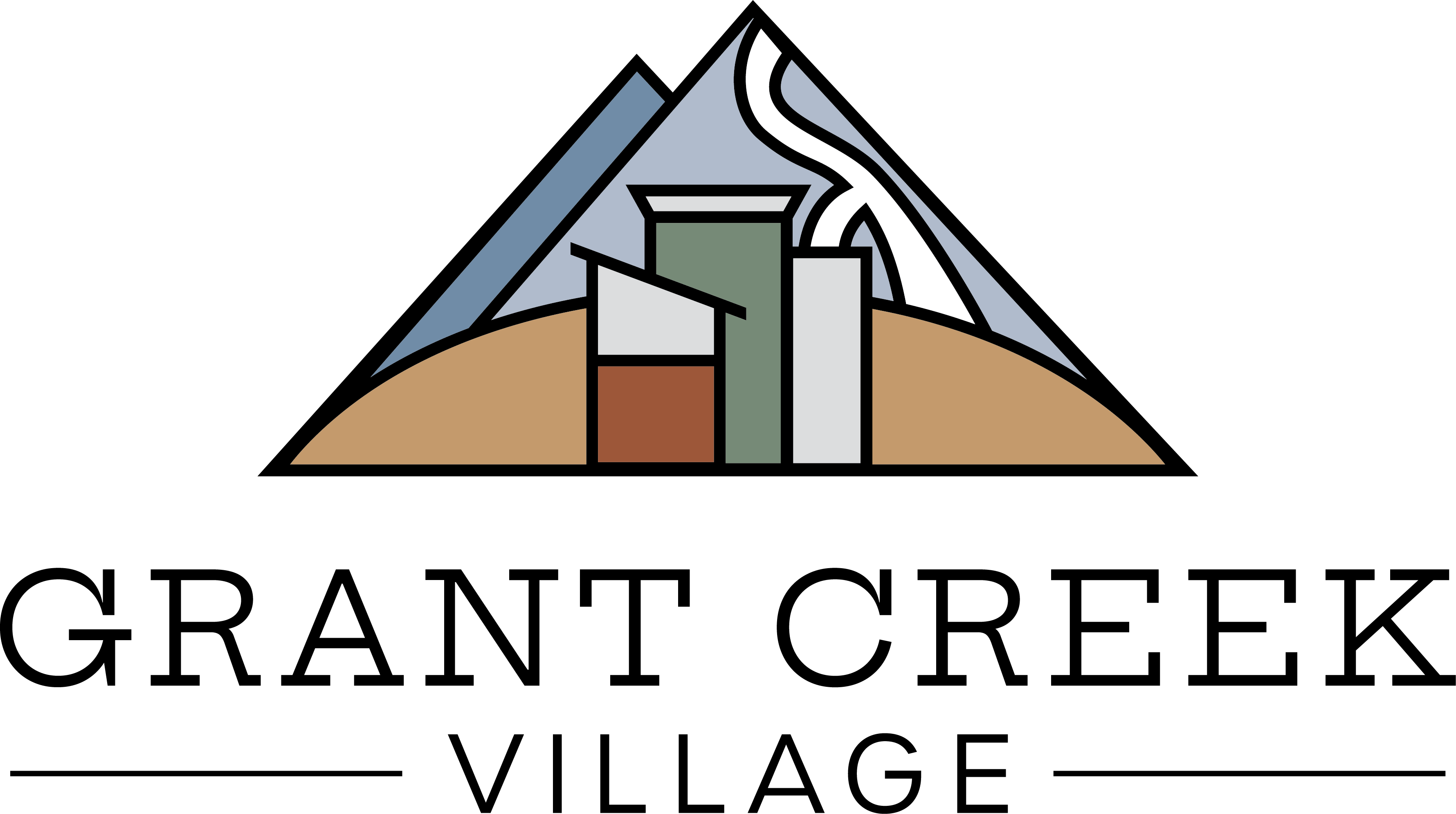 A graphic of a mountain with a building on top of it.