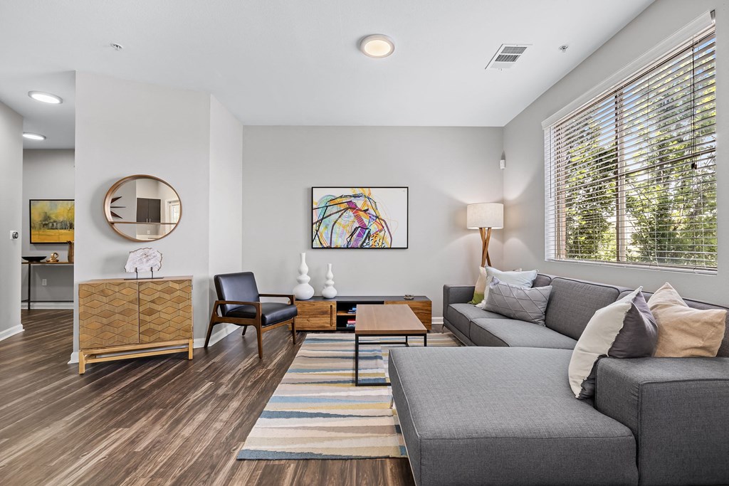 a living room with a couch and a coffee table