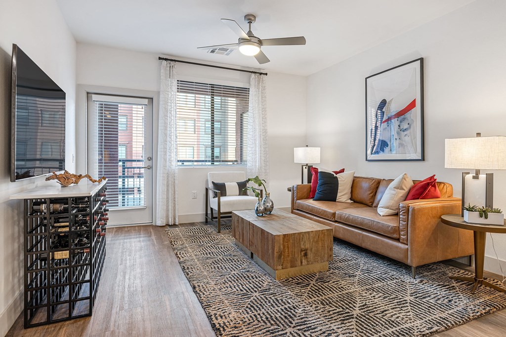 a living room with a couch and a coffee table