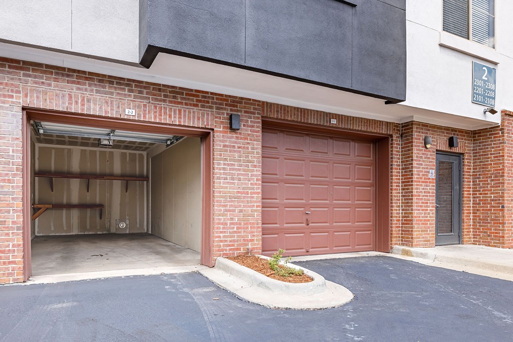 a garage door on the side of a building