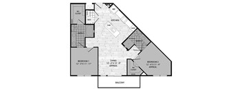 A black and white floor plan of a two bedroom apartment.