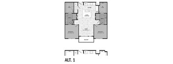 A floor plan of a two-bedroom apartment with a living room, kitchen, and bathrooms.