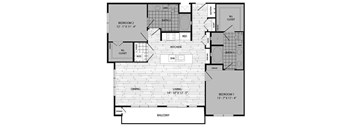 A black and white floor plan of a two bedroom apartment.