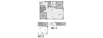A floor plan of a two-story apartment with labeled rooms and dimensions.