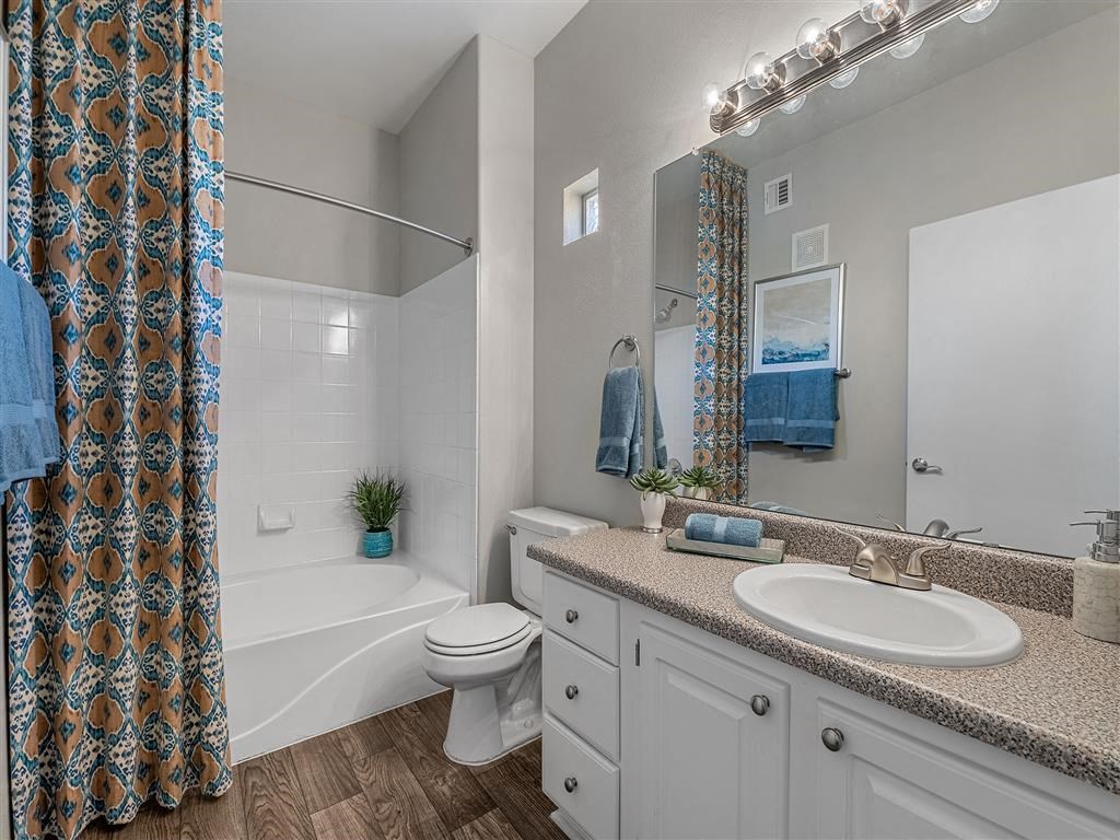 a bathroom with a sink toilet and a bath tub