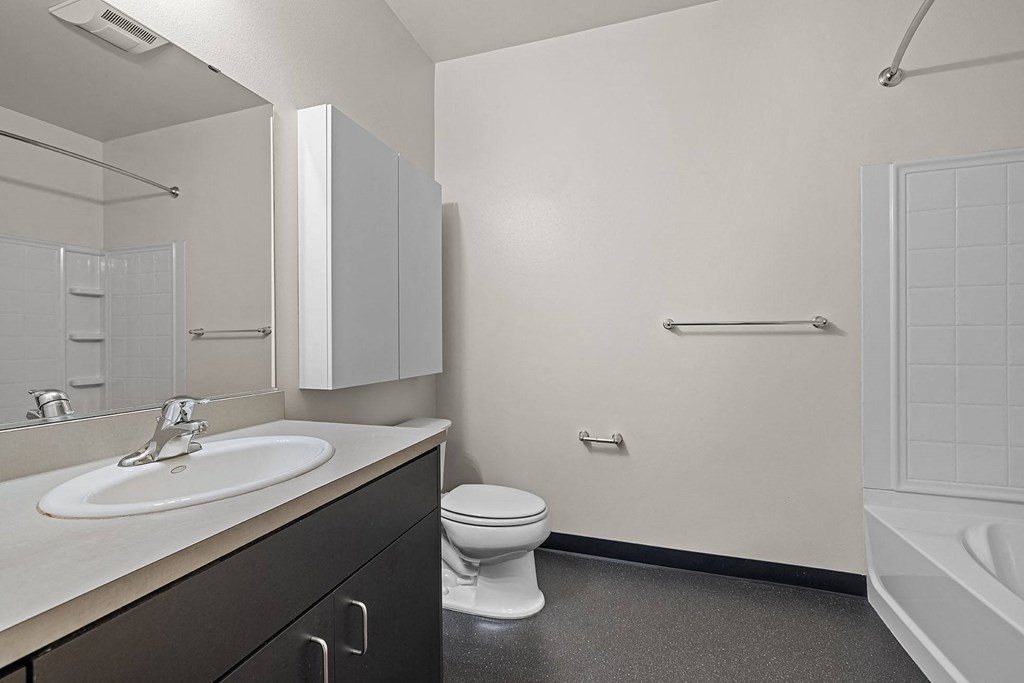 a bathroom with a sink toilet and a mirror