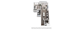 A floor plan of a house with a kitchen, living room, and two bedrooms.