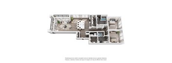 A floor plan of a house with a living room, kitchen, dining room, and bedrooms.