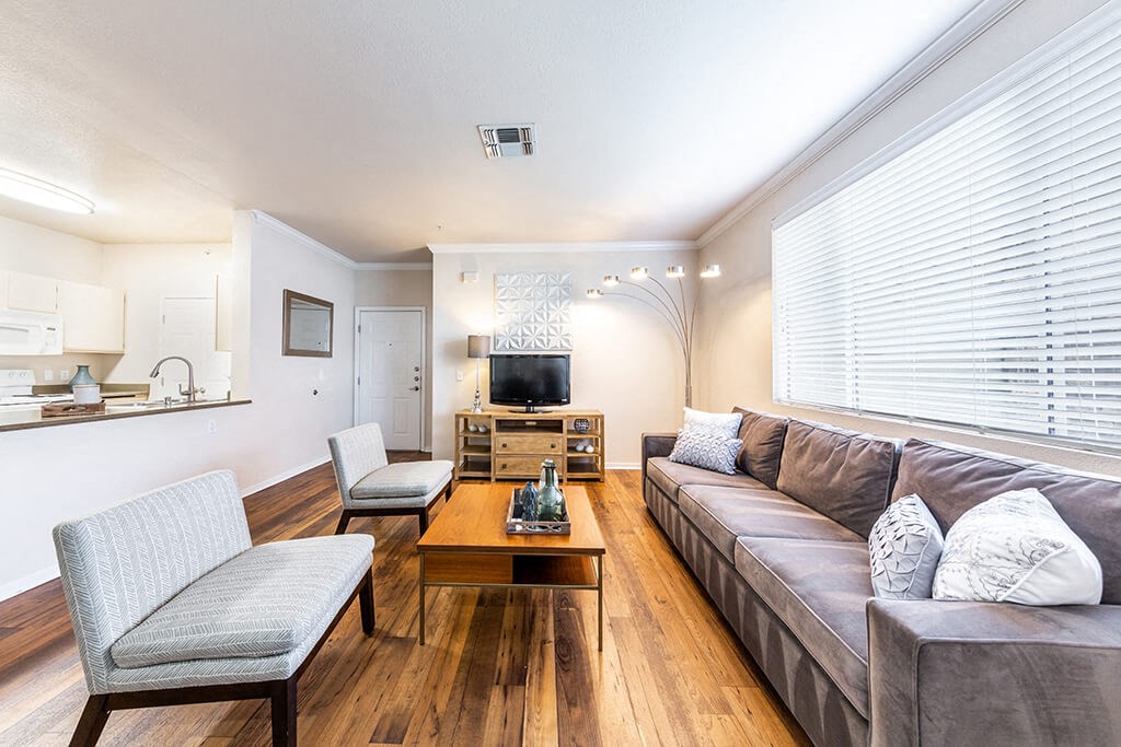 a living room with a couch and a coffee table