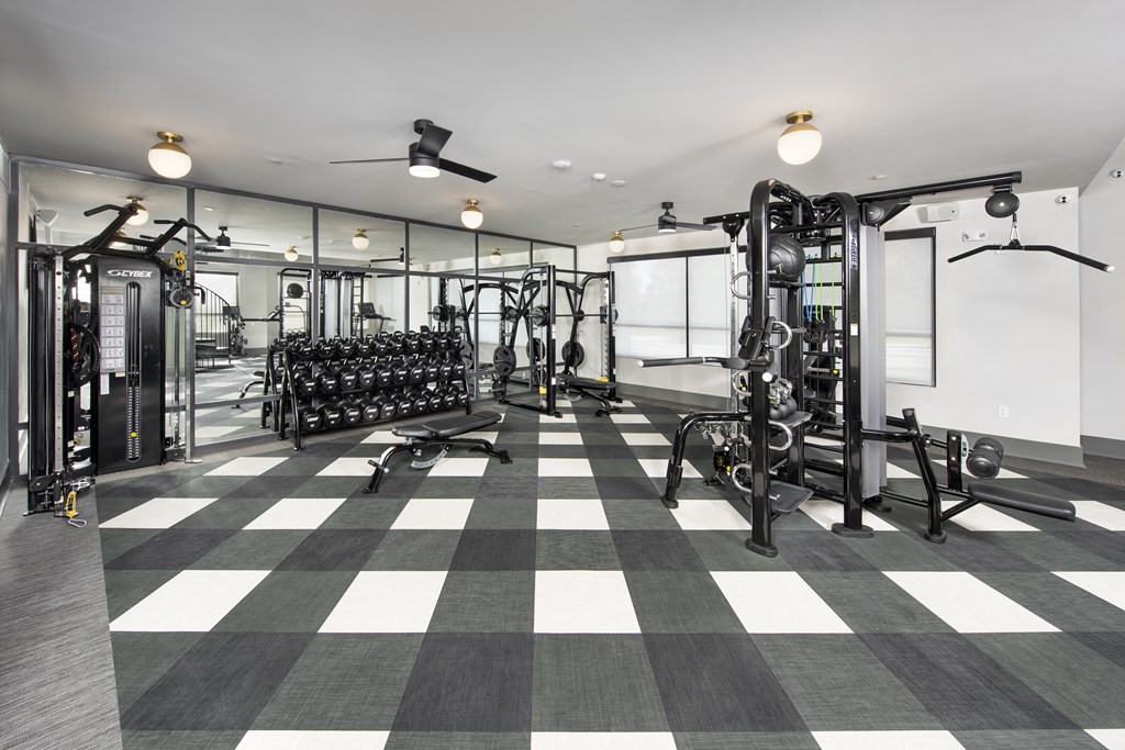the gym at the flats at big tex apartments