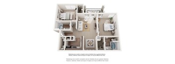 A floor plan of a house with a kitchen, living room, and two bedrooms.