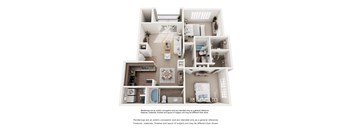 A white floor plan of a house with a kitchen, living room, and bathroom.