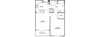 A black and white image of a floor plan for a small apartment.