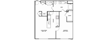 A drawing of a floor plan for a small apartment.