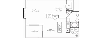 A floor plan of a home with a living room, dining room, kitchen, pantry, and bathroom.
