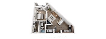 A 3D rendered image of a house layout.