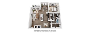 A floor plan of a house with a kitchen, living room, and bedrooms.