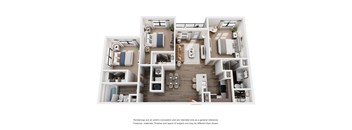 A floor plan of a house with two bedrooms, a living room, a kitchen, and a bathroom.