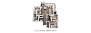 A floor plan of a house with three bedrooms, a living room, a kitchen, and a bathroom.