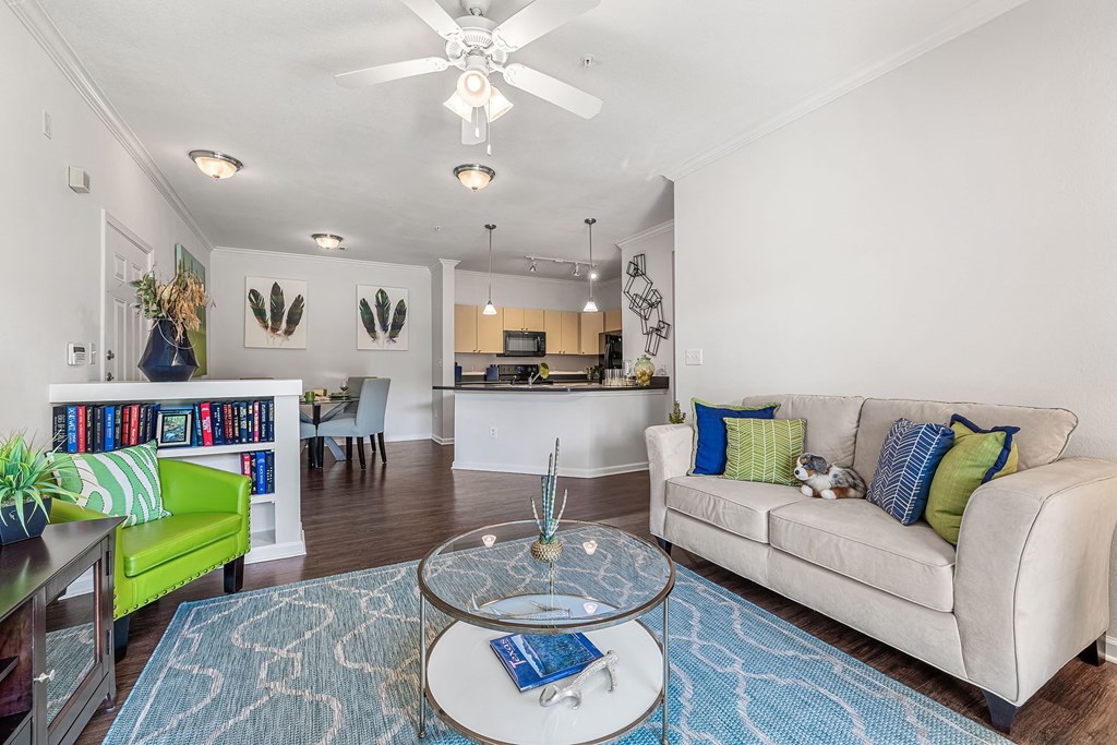 a living room with a couch and a coffee table