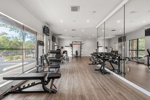 the gym is equipped with treadmills and other exercise equipment
