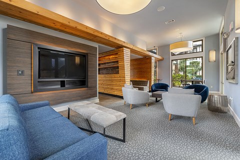 A living room with a television and a fireplace.