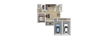 a floor plan of a house with a car and a bedroom