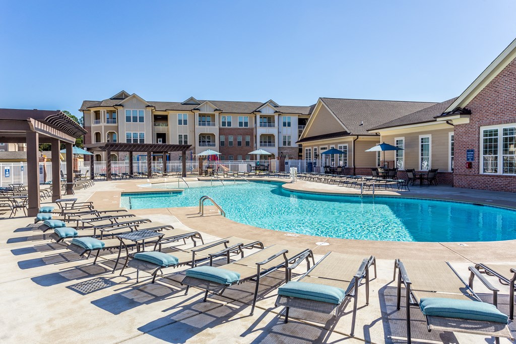 our apartments have a resort style pool with lounge chairs