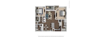 A floor plan of a house with a kitchen, living room, and two bedrooms.