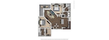A floor plan of a house with a living room, dining room, kitchen, and bedrooms.