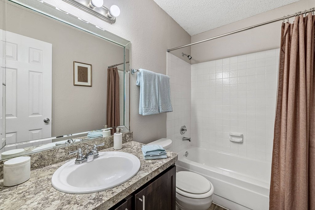 a bathroom with a sink and a shower and a toilet