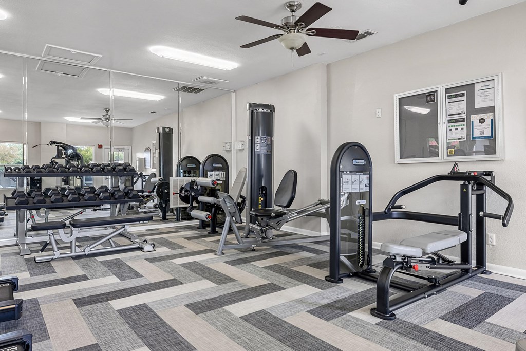 the preserve at ballantyne commons fitness room with weights and cardio equipment