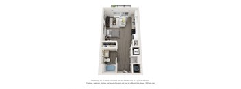 a stylized floor plan with a bedroom and a bathroom